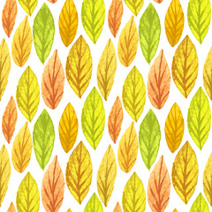 Colorful autumn leaves seamless pattern. Watercolor painting texture. Vector illustration
