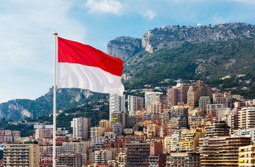 Monaco flag on the background of the city