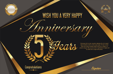 Retro vintage anniversary background 5 years