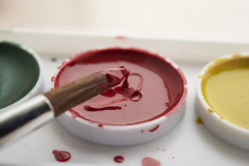 brush in red paint