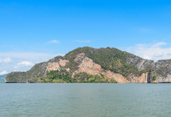 Landscapes of limestone island in Phang Nga Bay National Park, Thailand. Imagine as Wild boar and tiger image on cliff