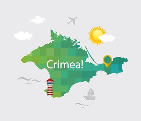 Map of Crimea in the flat style with decorative elements