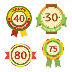 Birthday badge banner design flat background set. Happy birthday badges celebration design emblem set. Anniversary card happy birthday badges birth date paper sticker vector symbol.