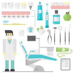 Flat health care dentist symbols and medical research dentist symbols medical care. Healthcare system dentist symbols concept. Medicine dentist symbols and chemical engineering dentist symbols.