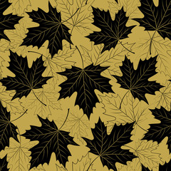 Fall leaf seamless pattern. Autumn foliage. Repeating golden color design. Vector illustration