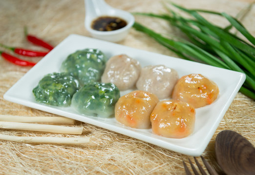 Steamed Dumpling stuffed with Garlic Chives and Taro and bamboo