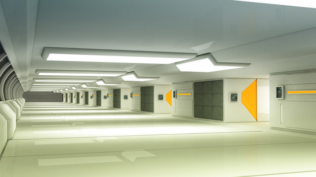 Futuristic hall alien spaceship