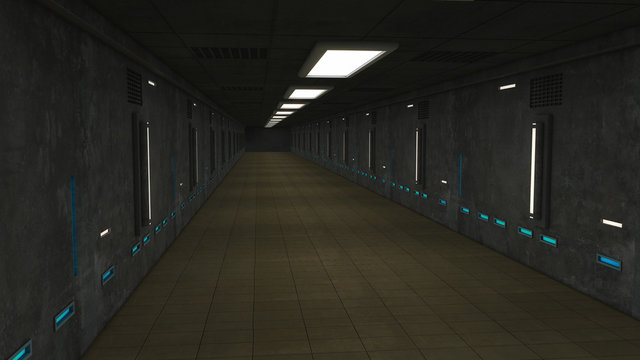 Futuristic hall alien spaceship