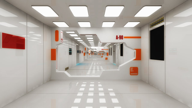 Futuristic hall alien spaceship