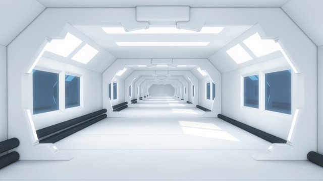 Futuristic hall alien spaceship