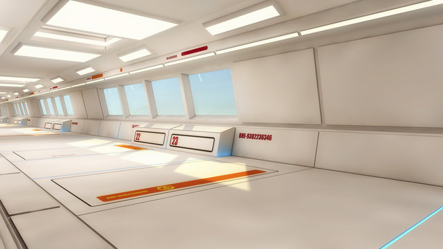 Futuristic hall alien spaceship