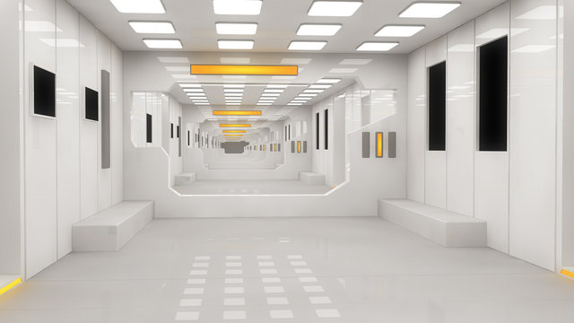 Futuristic hall alien spaceship