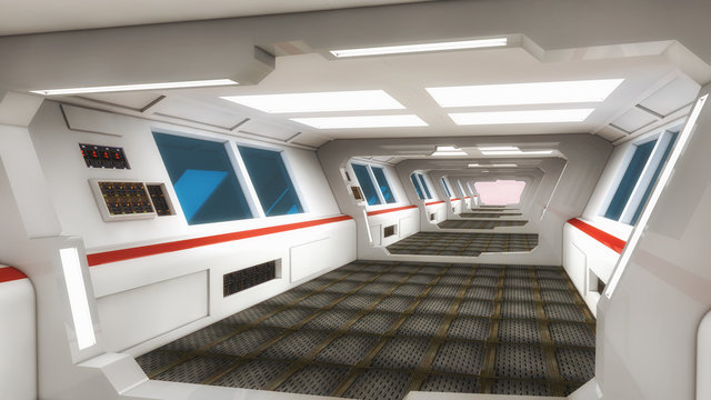 Futuristic hall alien spaceship