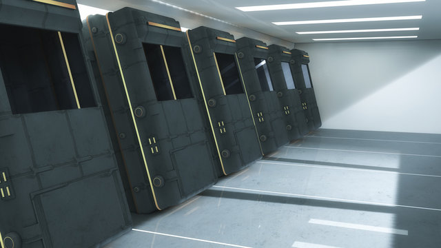 Futuristic hall alien spaceship
