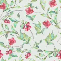  Watercolor seamless pattern with red berries © depiano