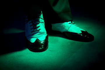 Dancing shoes feet of male ballroom, latin, salsa and swing