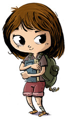 niña con libro y mochila