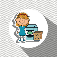 Obraz na płótnie Canvas girl milk bread food vector illustration graphic