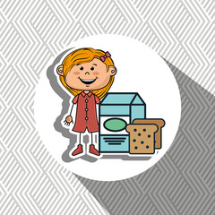 Obraz na płótnie Canvas girl milk bread food vector illustration graphic