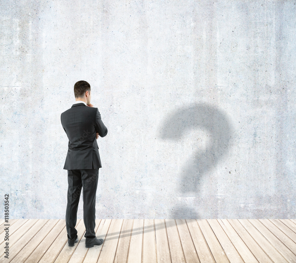 Poster man with question