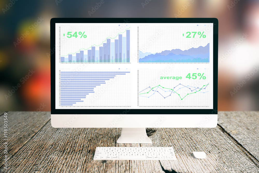 Poster pc display with business chart