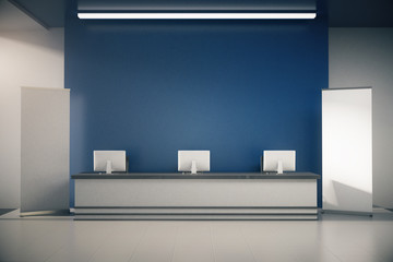 Blue reception desk