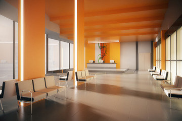 Orange office waiting area