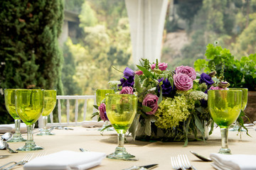 Formal table setting for a wedding with flowers