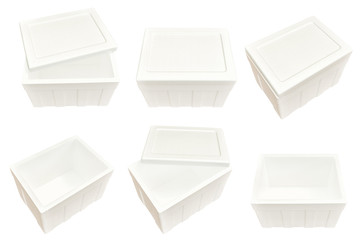 Set of styrofoam storage box isolated on white background.