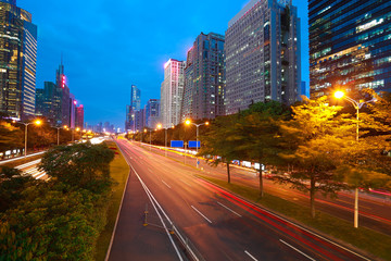 Empty road surface floor with modern city landmark architecture