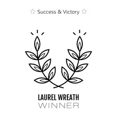 Laurel wreath, flat linear icon of victory and success isolated.