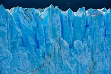 Close-up view of the Perito Moreno glacier in Patagonia, Argentina.