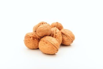 Walnuts on white background