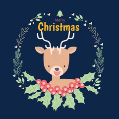 Merry Christmas greeting card set  and happy Holliday card template with cute animal theme.