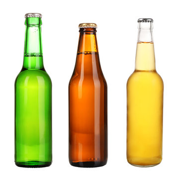 Bottles of different beer isolated on white