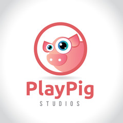 Pig logo, play logo, kids logo