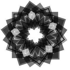 Abstract vector pattern tile. Symmetrical monochrome composition of geometric overlapping elements.