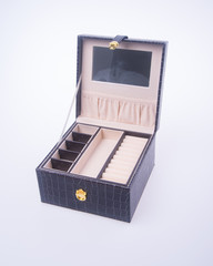 jewelry box or leather jewelery box on background.