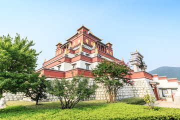  Traditional Tibetan Buddhism buildings scenery in wuxi lingshan,China