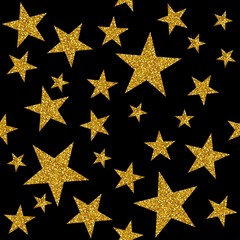 Fototapeta premium Seamless pattern with gold stars on black background. Vector illustration.