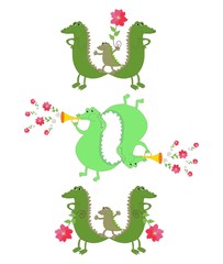 Cute crocodiles formed word 'Wow