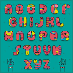 Pink artistic font. Funny symbols