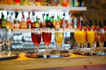 glasses of different drinks at the wedding reception