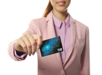 Businesswoman with credit card, closeup
