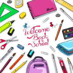 School background with school supplies
