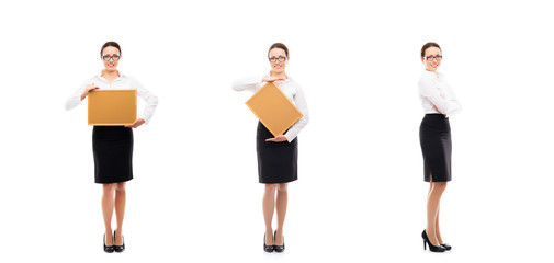 Fototapeta premium Business woman isolated on white. Set collection