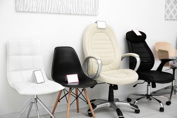 Modern chairs for sale in furniture store
