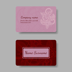 Floral pink and red business card collection. Vector illustration