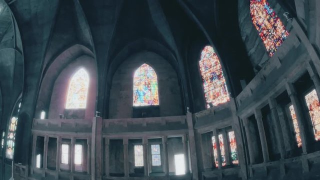Atrium of the cathedral of Manizales  from the balcony when the light enters from the stained glass. 4k