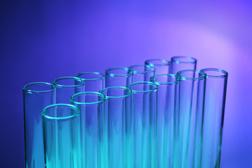 Test tubes on blue background